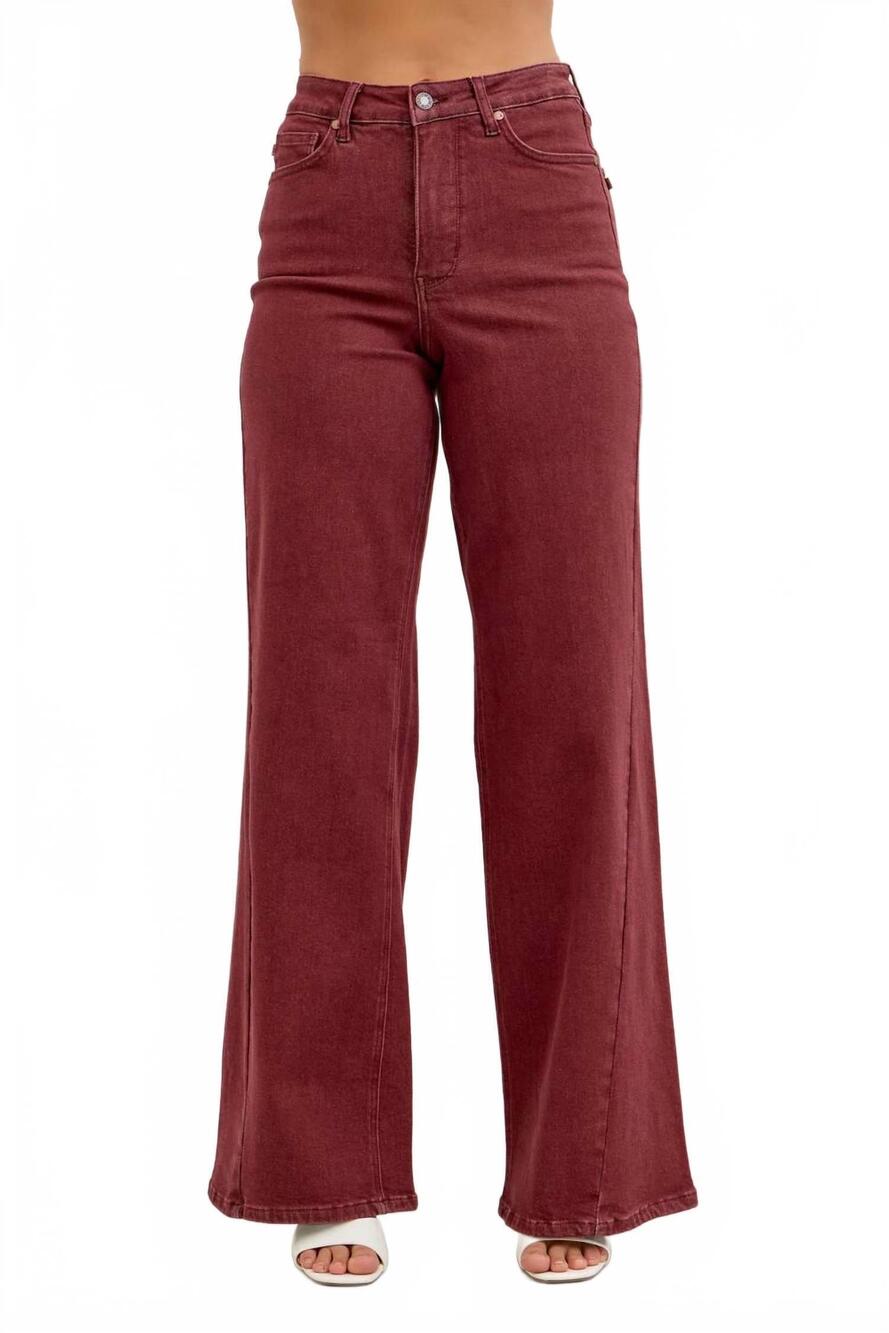 NEW JUDY BLUE high waist retro wide leg with twisted seams jeans in burgundy